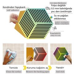 Tink Kendinden Yapışkanlı Renkli Geometrik Altıgen Pvc Karo Kaplama 27x31 cm