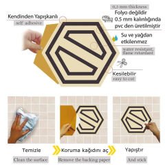 Tink Kendinden Yapışkanlı Modern Çizgili Altıgen Pvc Karo Kaplama 27x31 cm