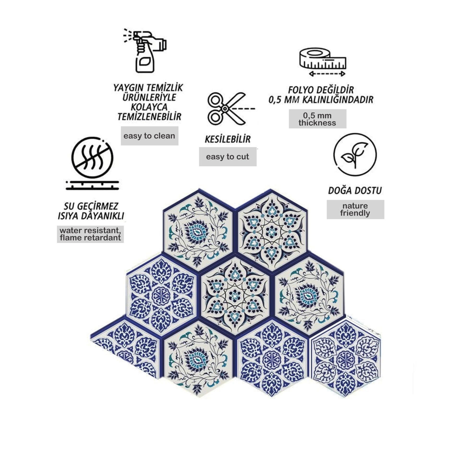 Tink Kendinden Yapışkanlı Çini Altıgen Pvc Karo Kaplama 27x31 cm