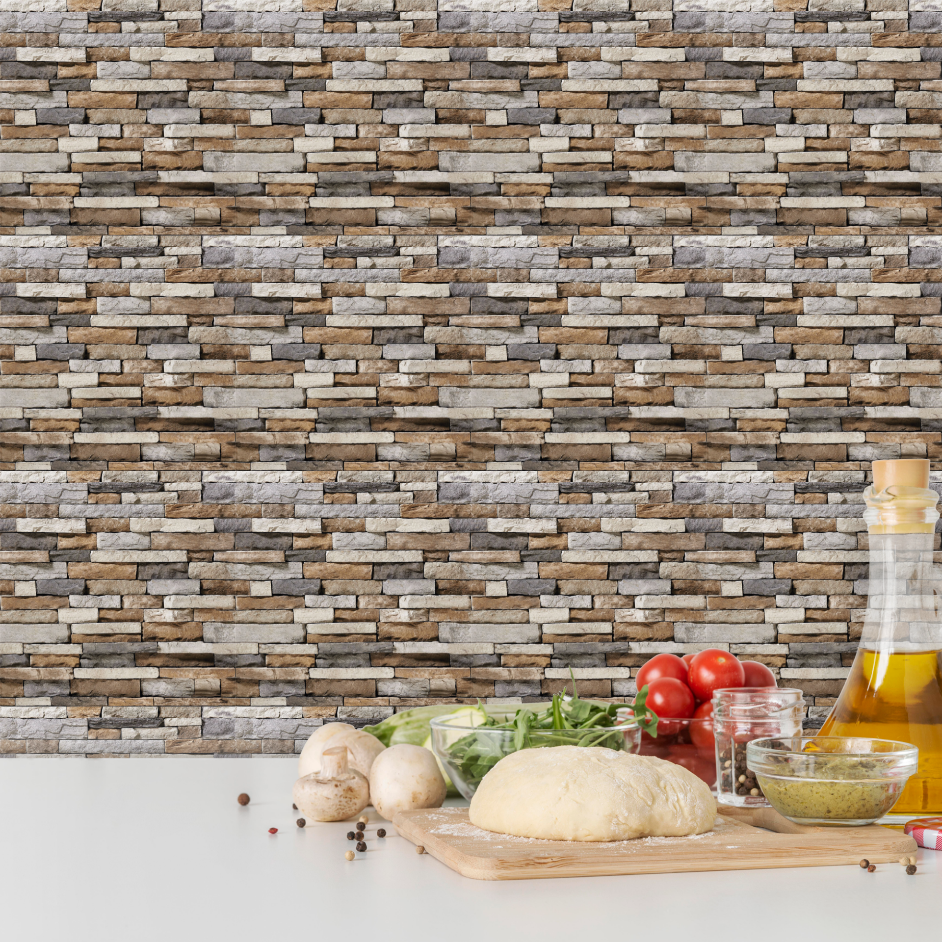 Tink Kendinden Yapışkanlı Fayans Kaplama Pvc Yer Döşemesi Geometrik Taş Desenli 60x120 cm
