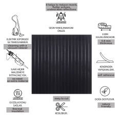 Tink Akustik Ve Dekoratif Keçe Panel Lambri Desenli 45x90 Cm / 2 Adet / 0,81 m² SİYAH