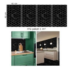 Tink Siyah Petek Mermer Desenli Panel Pvc 41X62 cm