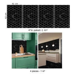 Tink Siyah Petek Mermer Desenli Panel Pvc 41X62 cm