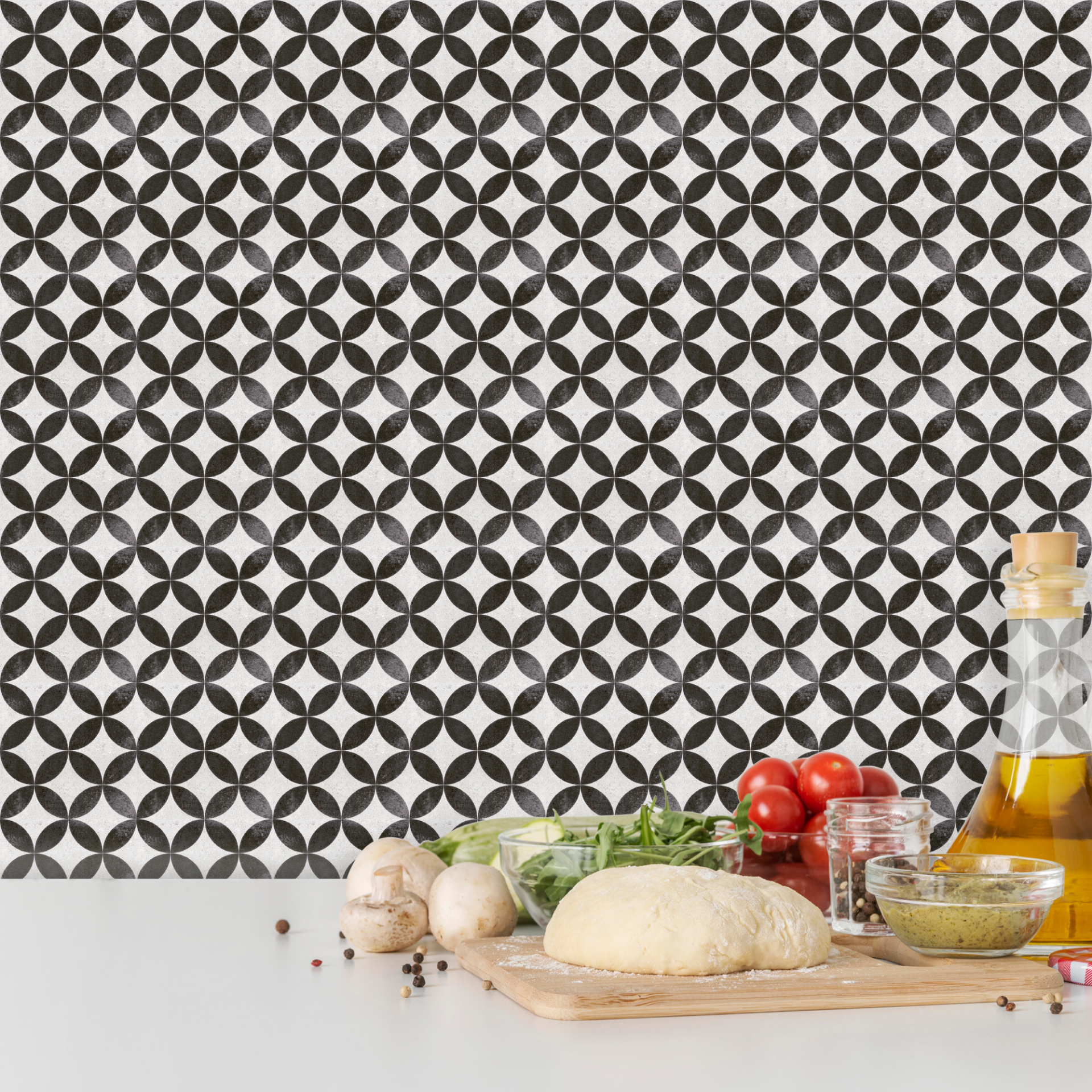 Tink Kendinden Yapışkanlı Fayans Kaplama Pvc Yer Döşemesi Yuvarlak Retro Desenli 60x120