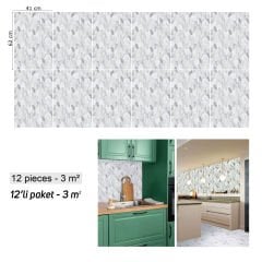 Tink Beyaz Petek Mermer Desenli Panel Pvc 41X62 cm 1 m² (4 Adet)
