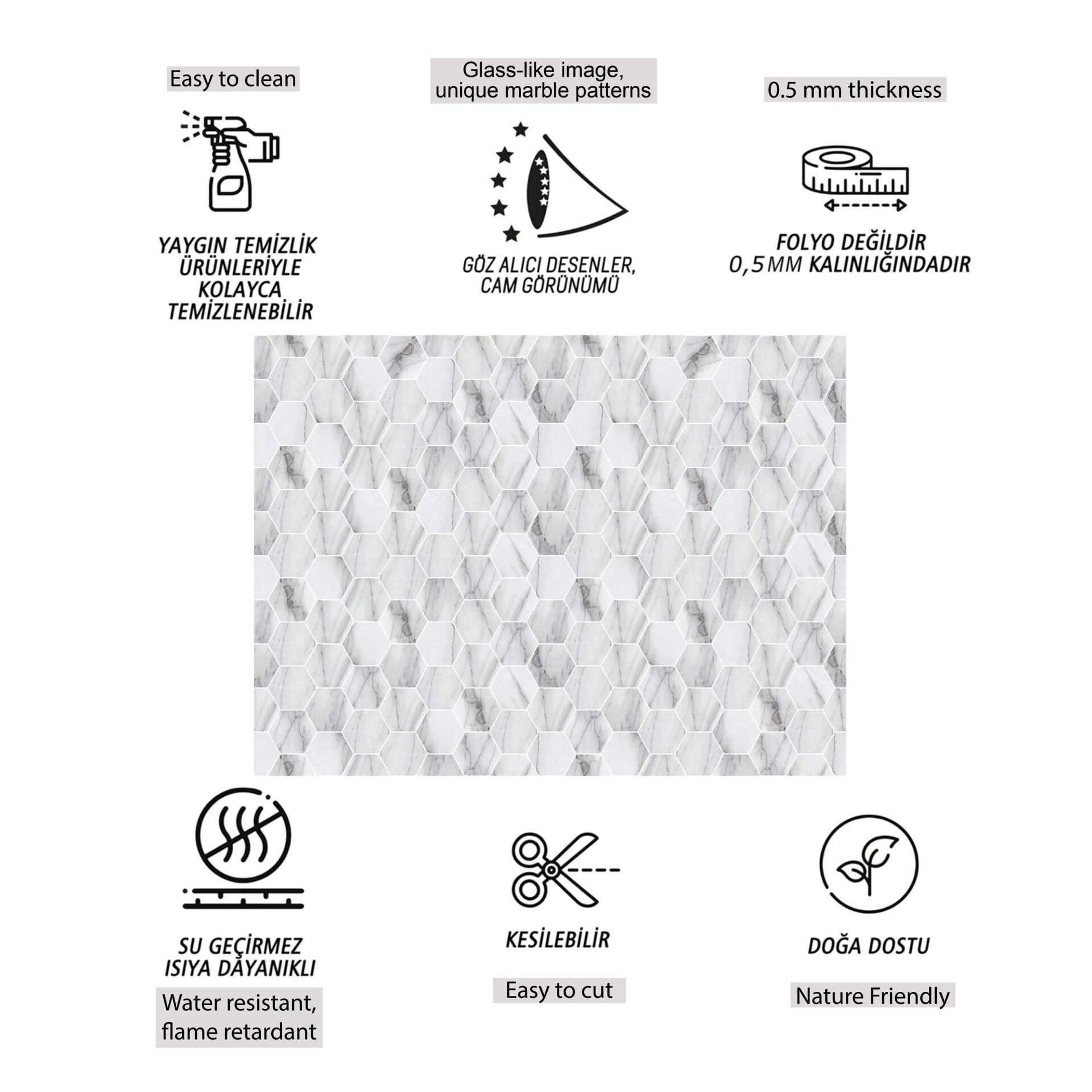 Tink Beyaz Petek Mermer Desenli Panel Pvc 41X62 cm