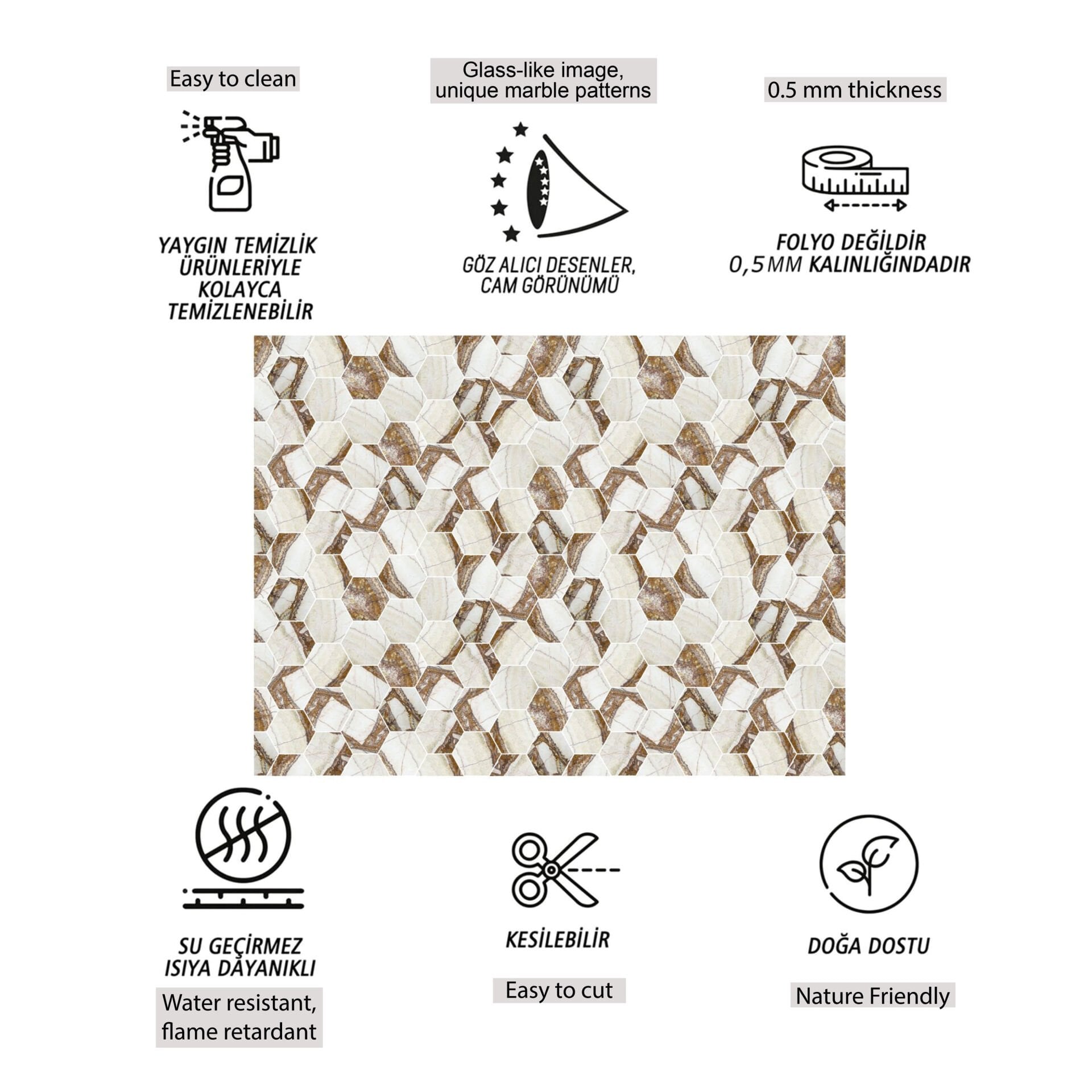 Tink Kahverengi Petek Mermer Desenli Panel Pvc 41X62 cm 1 m² (4 Adet)