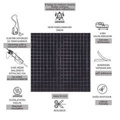 Tink Akustik Ve Dekoratif Keçe Panel Kare Desenli 45x90 Cm / 2 Adet / 0,81 m² SİYAH