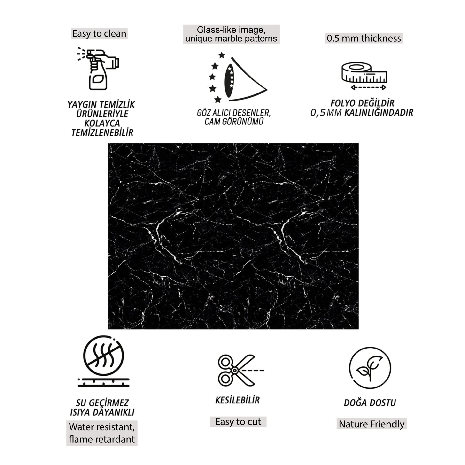 Tink Siyah-Beyaz Mermer Desenli Panel Pvc 41X62 cm