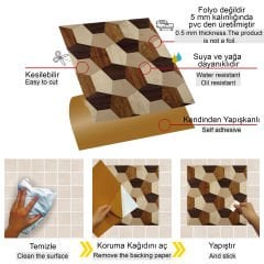 Tink Kendinden Yapışkanlı Geometrik Ahşap Desenli 30x30 cm Pvc Karo Kaplama 1 m2 (11 Adet)