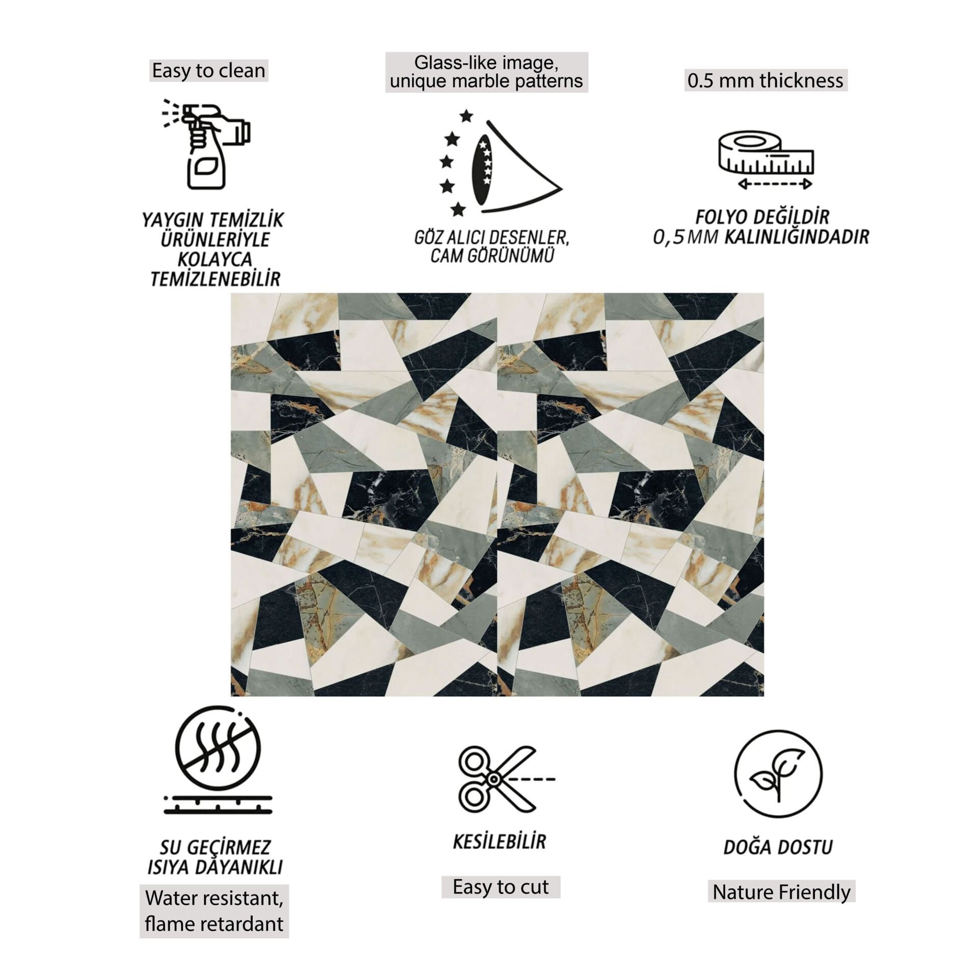 Tink Üçgen Kırımlı Mermer Desenli Panel Pvc 41X62 cm 1 m² (4 Adet)