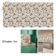 Tink Colored Herringbone Marble Patterned Panel Pvc 41X62 cm 3 m² (12 Pieces)