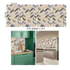 Tink Colored Herringbone Marble Patterned Panel Pvc 41X62 cm 3 m² (12 Pieces)