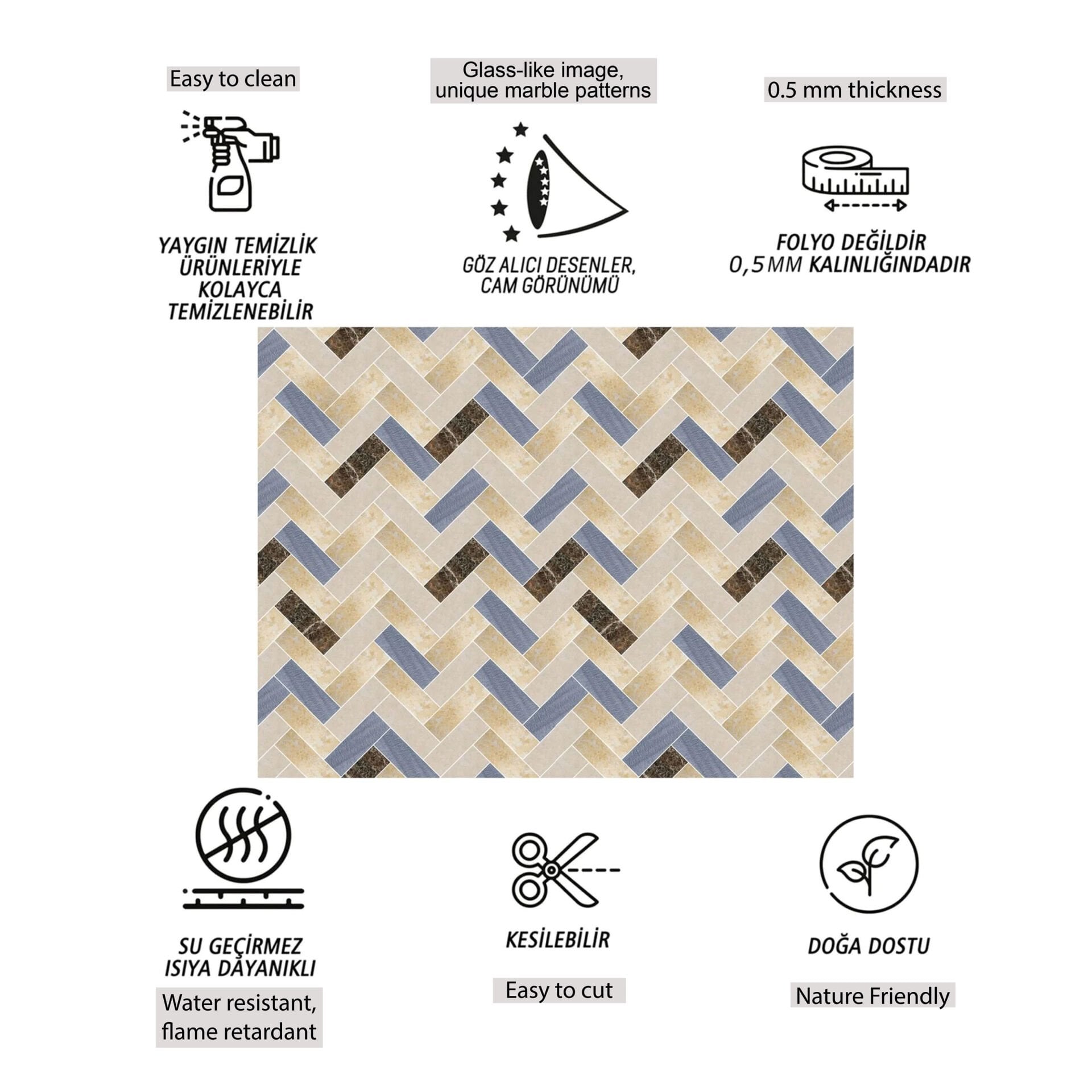 Tink Renkli Balık Sırtı Mermer Desenli Panel Pvc 41X62 cm 1 m² (4 Adet)