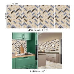 Tink Renkli Balık Sırtı Mermer Desenli Panel Pvc 41X62 cm 1 m² (4 Adet)