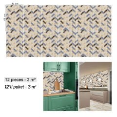 Tink Renkli Balık Sırtı Mermer Desenli Panel Pvc 41X62 cm 1 m² (4 Adet)