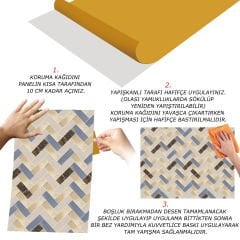 Tink Colored Herringbone Marble Patterned Panel Pvc 41X62 cm 3 m² (12 Pieces)