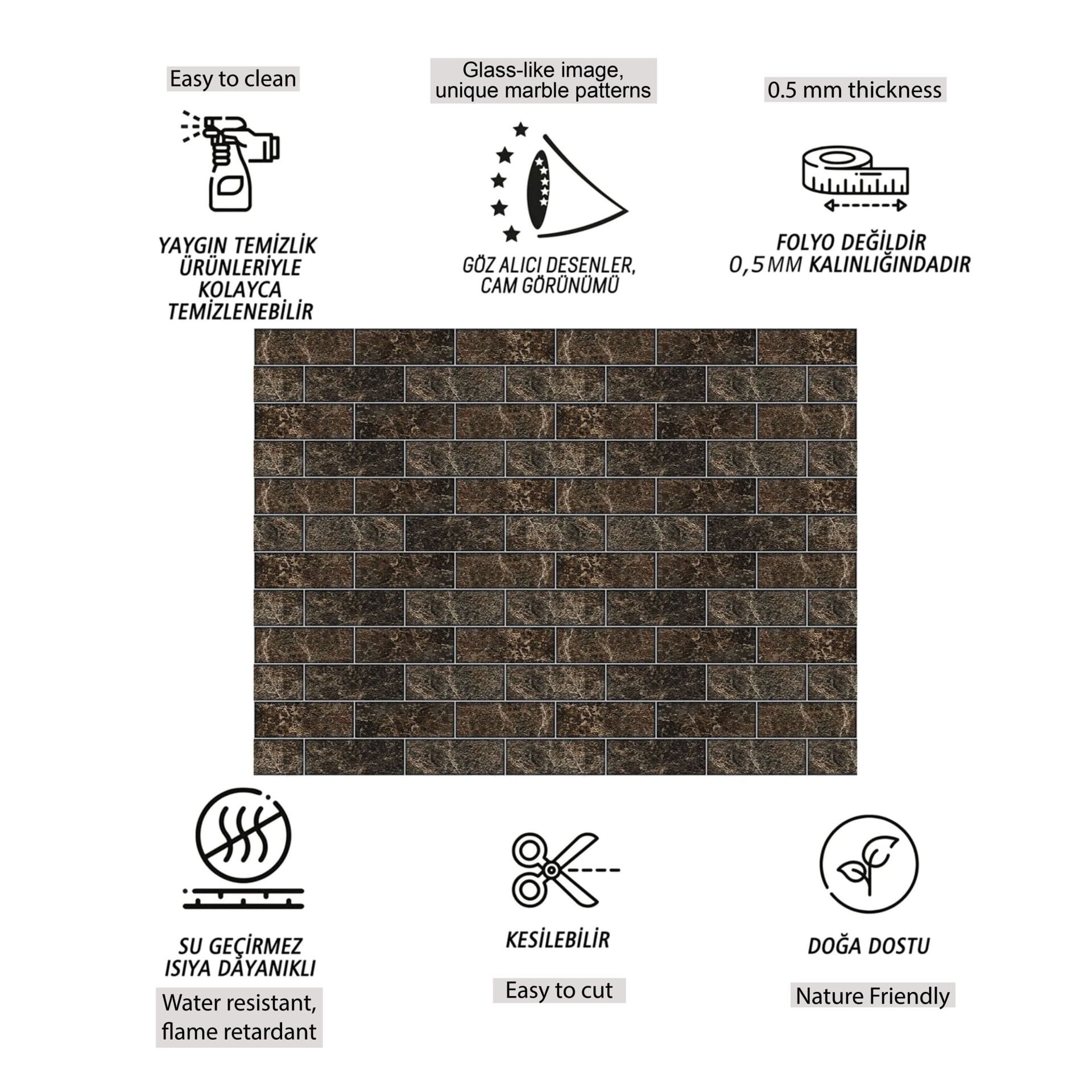 Tink Kahverengi Metro Mermer Desenli Panel Pvc 41X62 cm 1 m² (4 Adet)