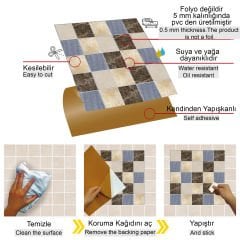 Tink Kendinden Yapışkanlı Karo Mermer Desenli 30x30 cm Pvc Karo Kaplama 1 m2 (11 Adet)