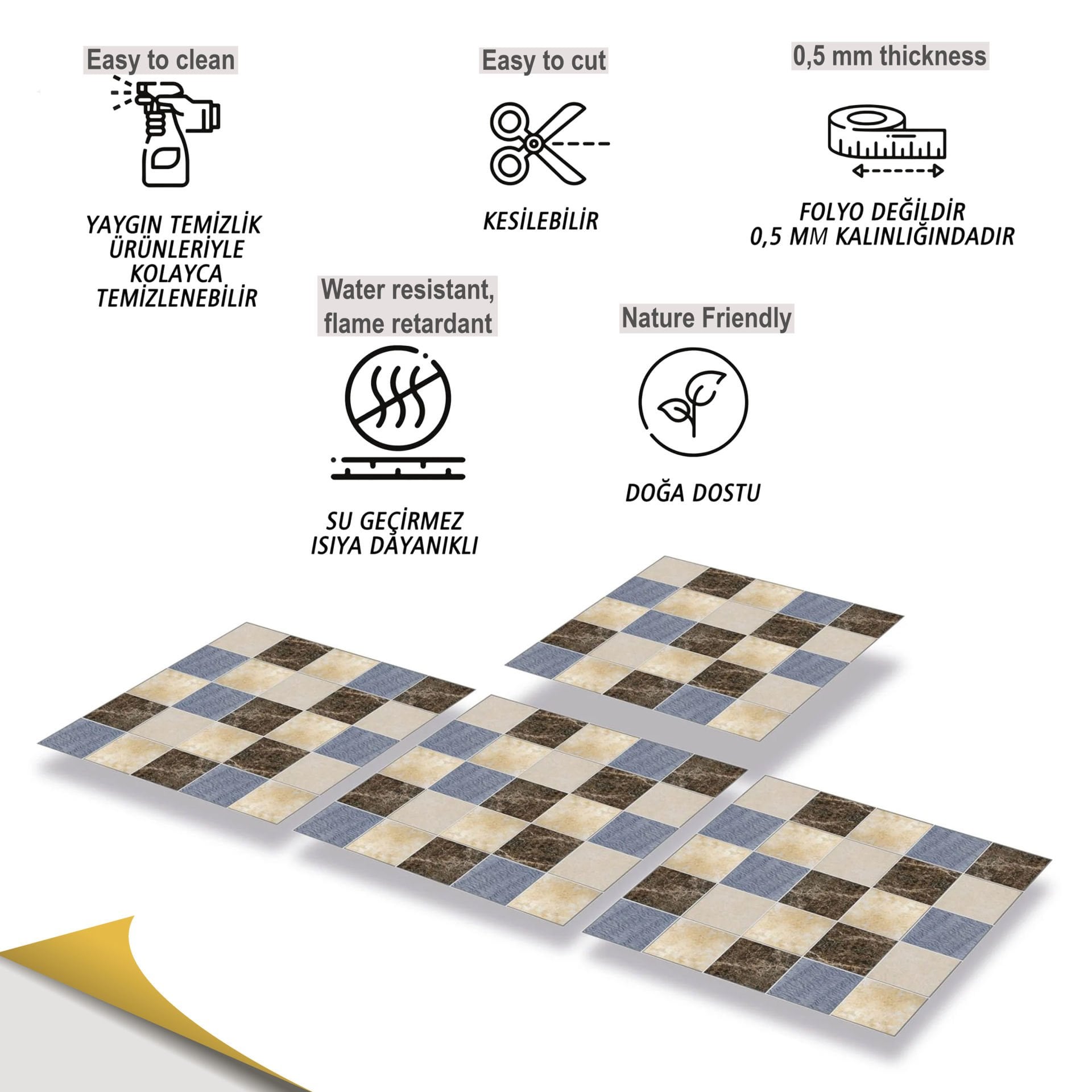 Tink Kendinden Yapışkanlı Karo Mermer Desenli 30x30 cm Pvc Karo Kaplama 1 m2 (11 Adet)