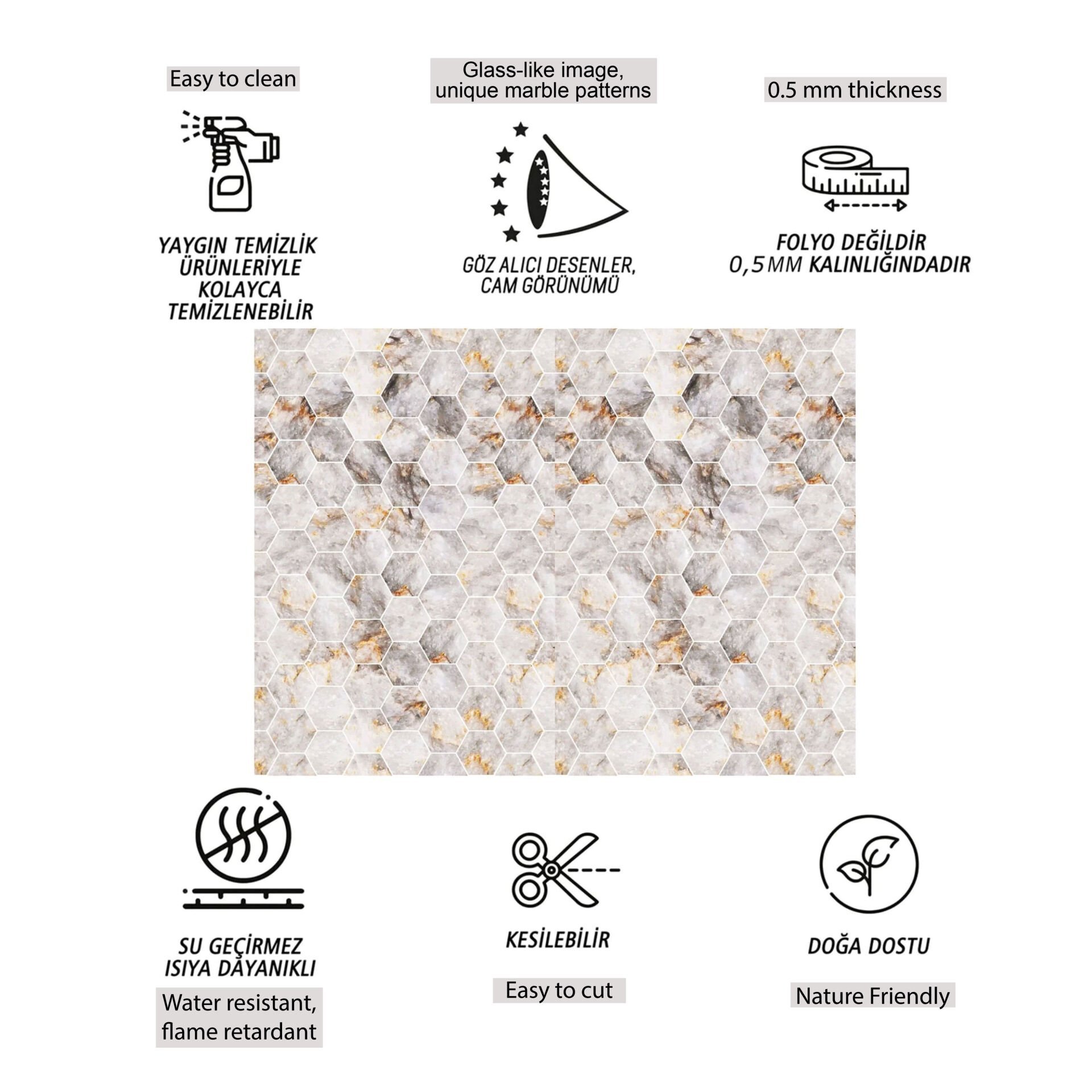 Tink Gold Petek Mermer Desenli Panel Pvc 41X62 cm