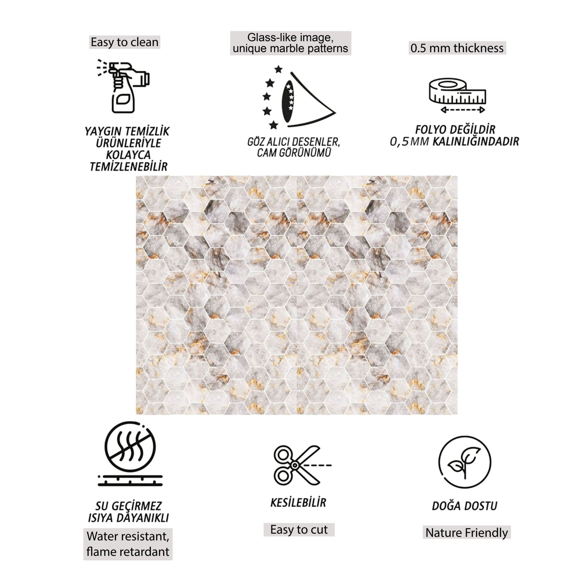 Tink Gold Petek Mermer Desenli Panel Pvc 41X62 cm 1 m² (4 Adet)
