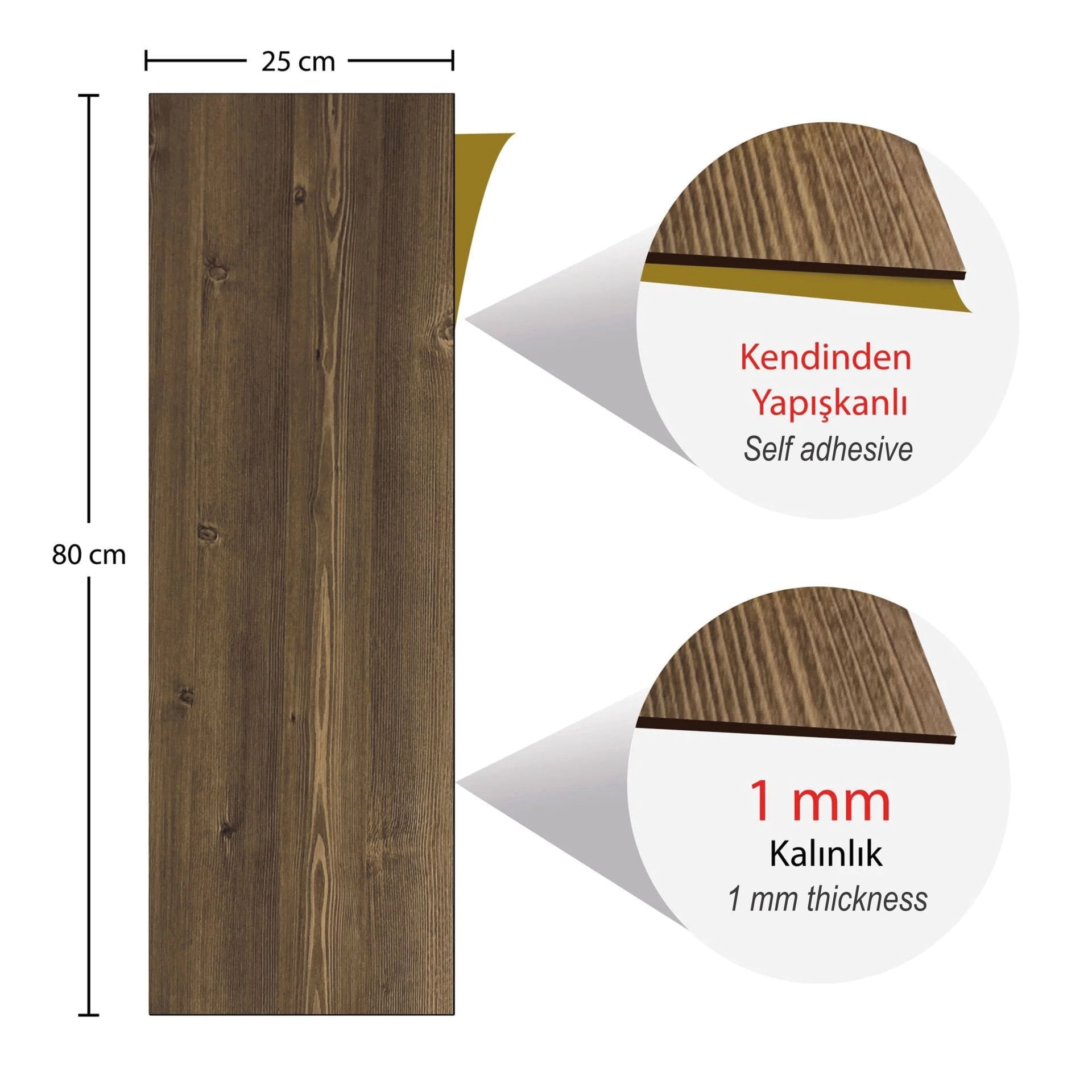 Tink Kendinden Yapışkanlı Parke Kaplama Antik Ahşap Desenli PVC Yer Döşemesi 25x80 cm 5 Adet 1 m²