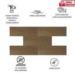 Tink Kendinden Yapışkanlı Parke Kaplama Ceviz Ahşap Desenli PVC Yer Döşemesi 25x80 cm