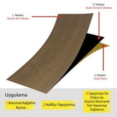 Tink Self-Adhesive Walnut Wood Patterned PVC Flooring 25x80 cm / 5 Pieces / 1 m²