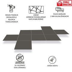 Kendinden Yapışkanlı Soft Saten 112 Koyu Düz Renkli Mat PVC Karo / 1 mm Kalınlık / 1 m² / 32x32 cm