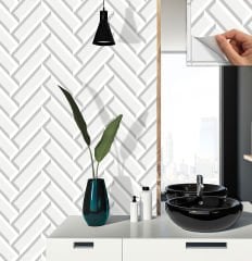 Tink Self Adhesive White Large Herringbone Patterned 30x30 cm PVC Tile Covering 0.36 m2 (4 Pieces)