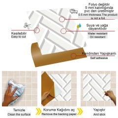 Tink Self Adhesive White Large Herringbone Patterned 30x30 cm PVC Tile Covering 0.36 m2 (4 Pieces)