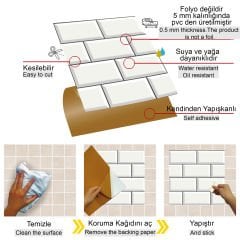 Tink Kendinden Yapışkanlı Büyük Beyaz Koyu Derzli Metro Desenli 30x30 cm Pvc Karo Kaplama