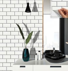 Tink Kendinden Yapışkanlı Büyük Beyaz Koyu Derzli Metro Desenli 30x30 cm Pvc Karo Kaplama