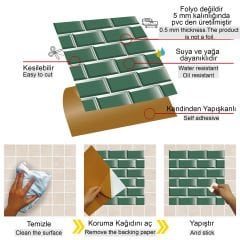 Tink Kendinden Yapışkanlı Pvc Karo Kaplama Tezgah Arası Kaplama Zümrüt Metro Desenli 30x30 cm