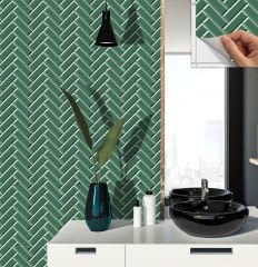 Tink Self Adhesive Emerald Herringbone Patterned 30x30 cm PVC Tile Covering