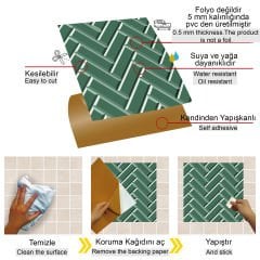 Tink Kendinden Yapışkanlı Zümrüt Balıksırtı Desenli 30x30 cm Pvc Karo Kaplama