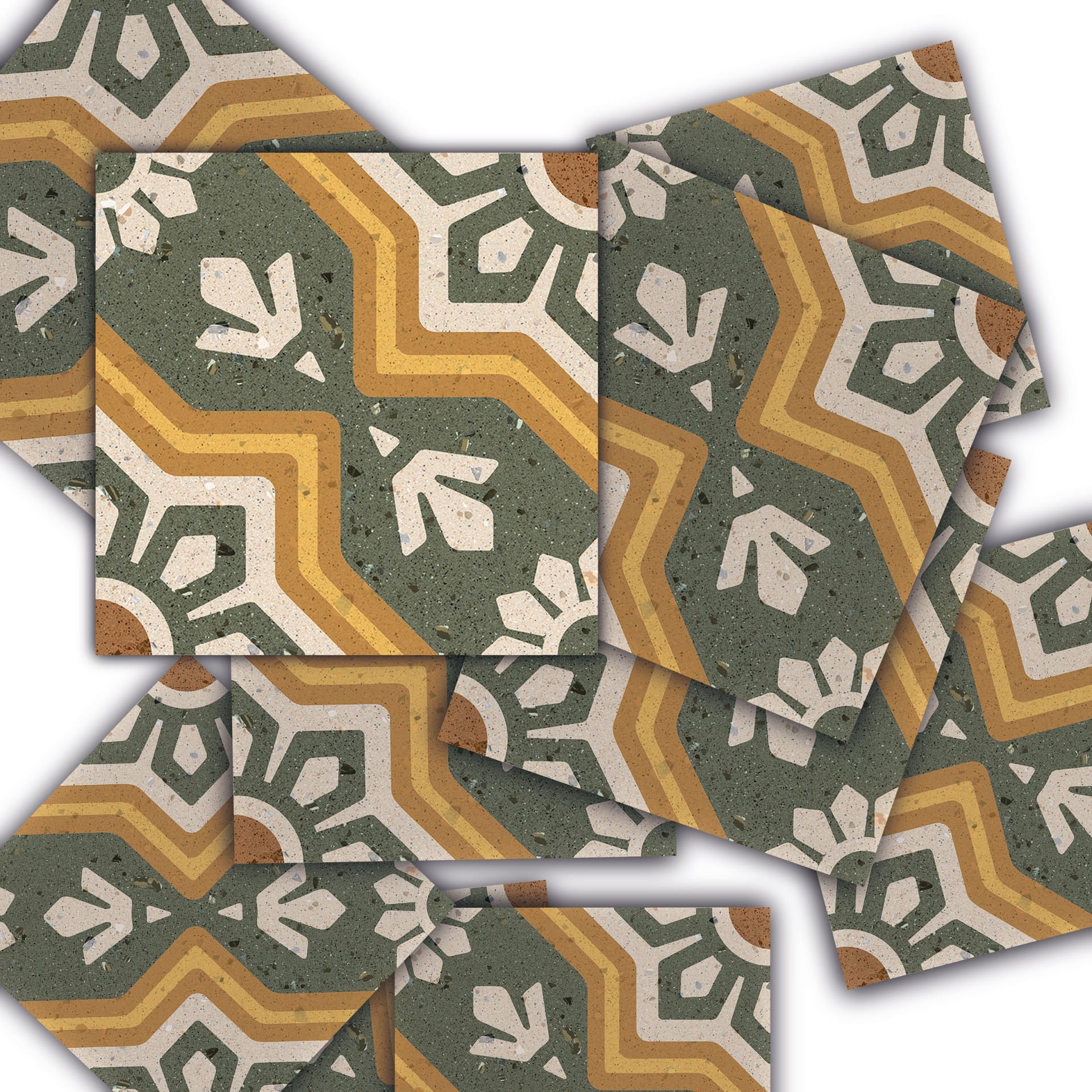 Tink Self Adhesive Green Star Metric Patterned PVC Tile Covering