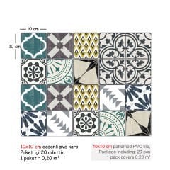 Tink Kendinden Yapışkanlı Retro Yeşil Desenli Pvc Karo Kaplama