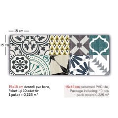 Tink Kendinden Yapışkanlı Retro Yeşil Desenli Pvc Karo Kaplama
