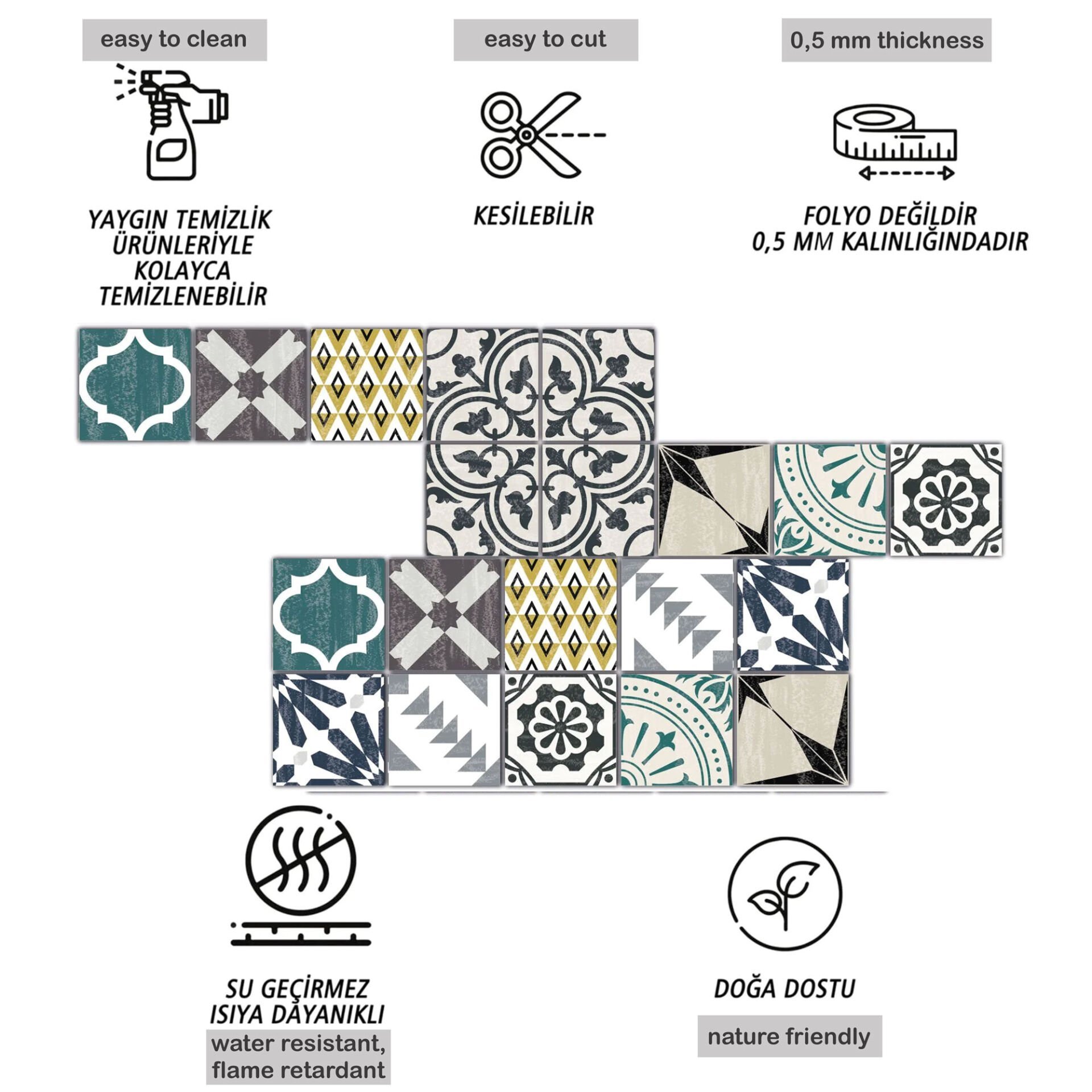 Tink Kendinden Yapışkanlı Retro Yeşil Desenli Pvc Karo Kaplama