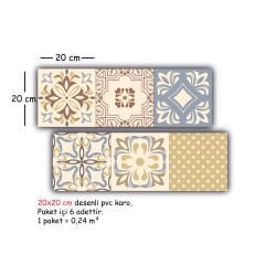 Tink Kendinden Yapışkanlı Retro Sarı Desenli Pvc Karo Kaplama