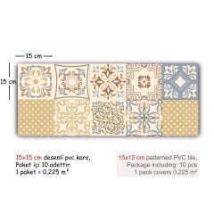 Tink Kendinden Yapışkanlı Retro Sarı Desenli Pvc Karo Kaplama
