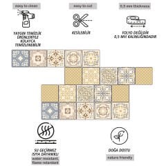 Tink Kendinden Yapışkanlı Retro Sarı Desenli Pvc Karo Kaplama