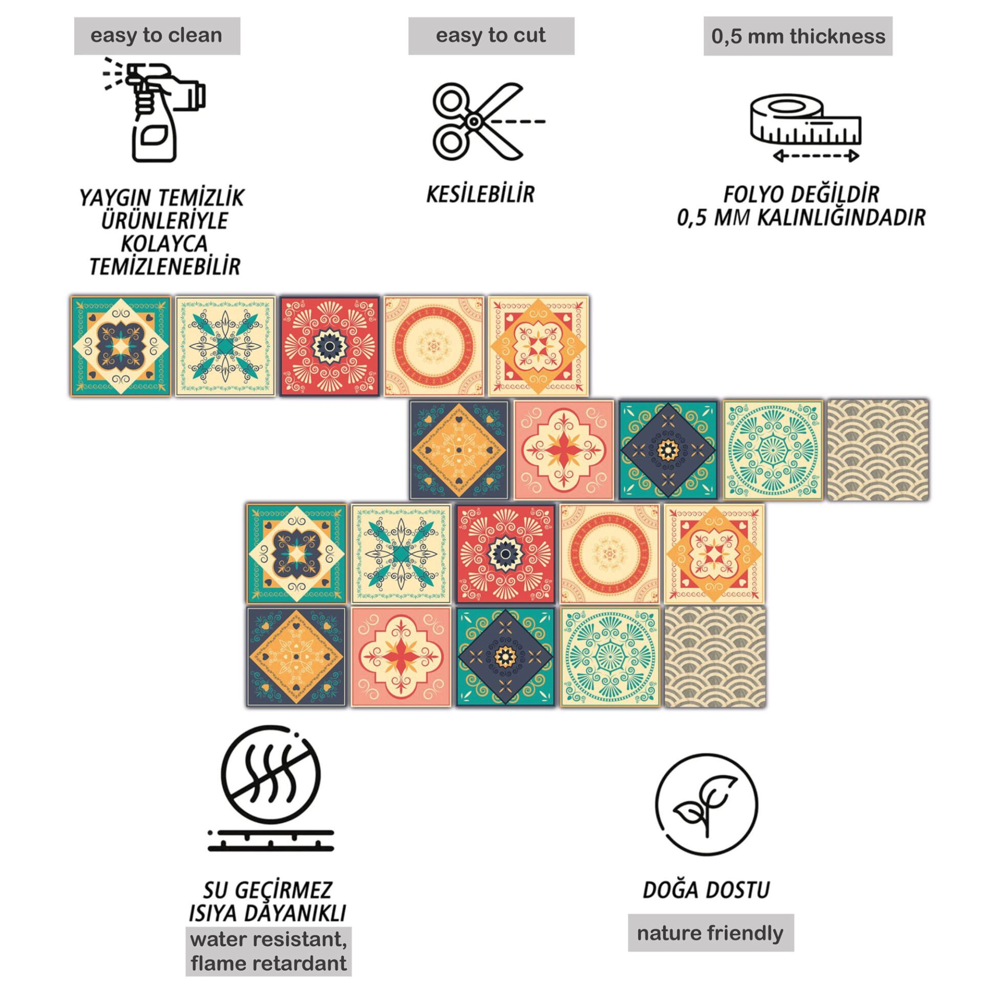 Tink Kendinden Yapışkanlı Mandala Desenli Pvc Karo Kaplama