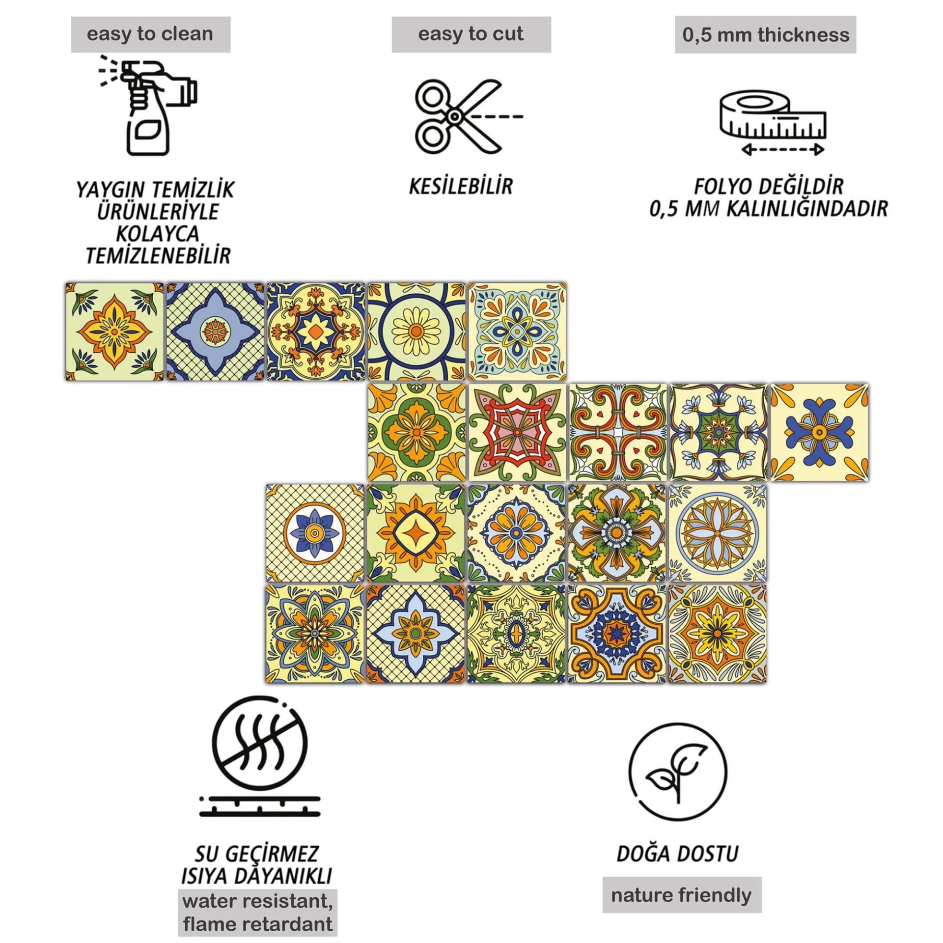 Tink Kendinden Yapışkanlı Sarı Tile Desenli Pvc Karo Kaplama