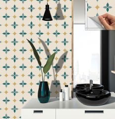 Tink Kendinden Yapışkanlı Zümrüt Çiçekli Desenli 30x30 cm Pvc Karo Kaplama