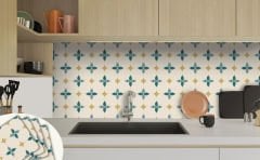 Tink Kendinden Yapışkanlı Zümrüt Çiçekli Desenli 30x30 cm Pvc Karo Kaplama 1 m2 (11 Adet)