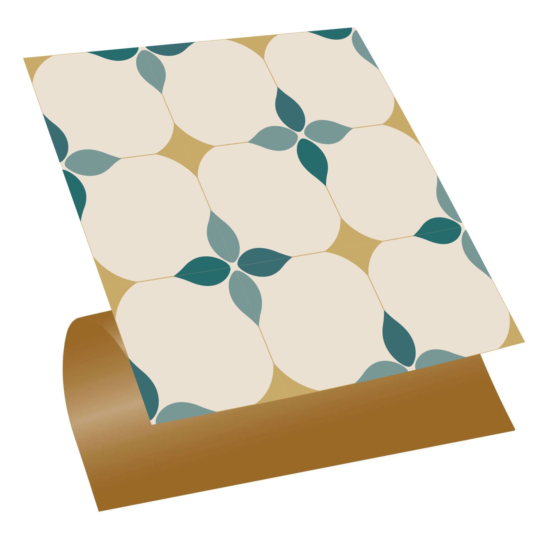 Tink Kendinden Yapışkanlı Zümrüt Çiçekli Desenli 30x30 cm Pvc Karo Kaplama 1 m2 (11 Adet)