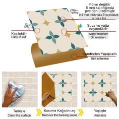 Tink Kendinden Yapışkanlı Zümrüt Çiçekli Desenli 30x30 cm Pvc Karo Kaplama